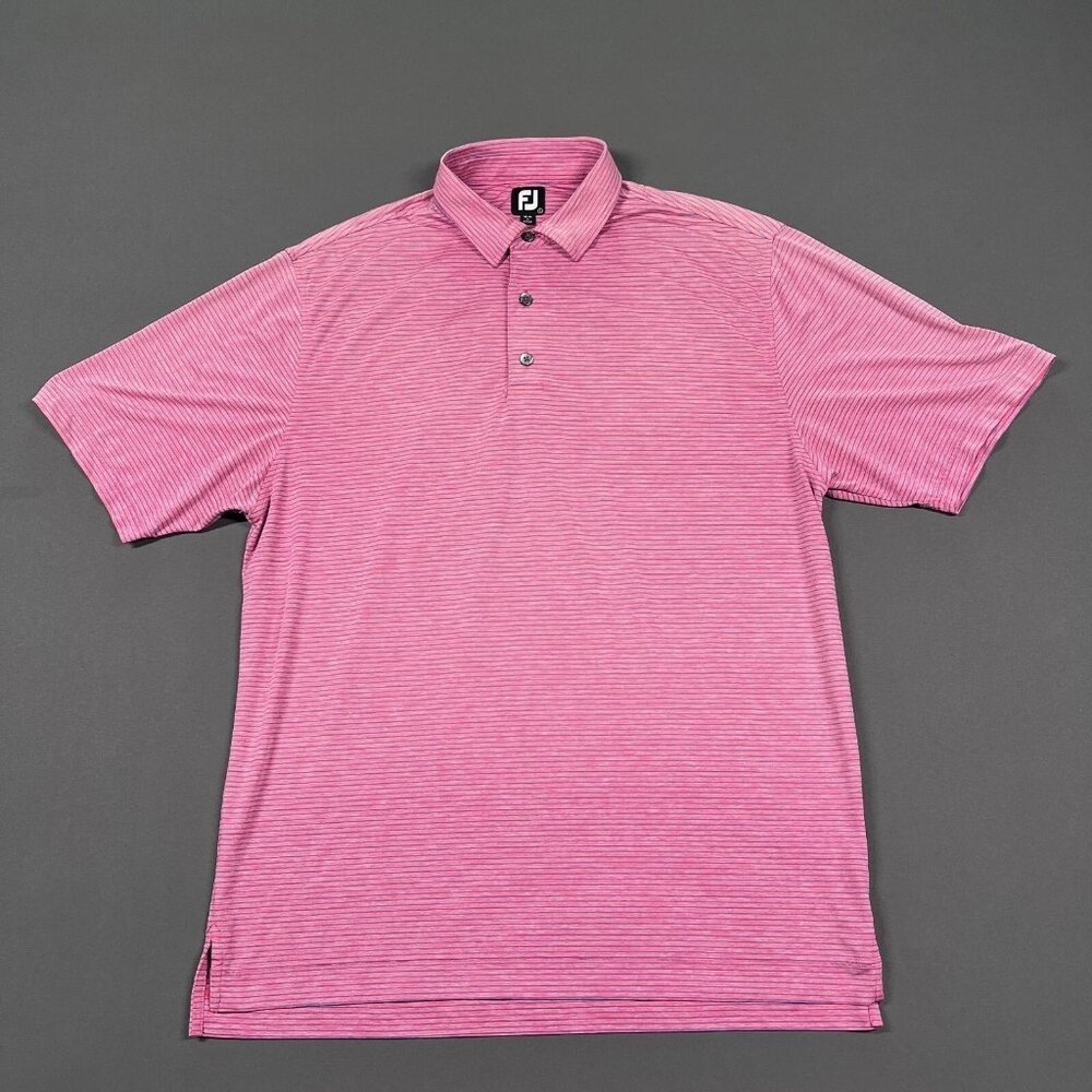 FootJoy Shirt Mens Large Pink Blue Striped Polo Athletic Performance Golf FJ